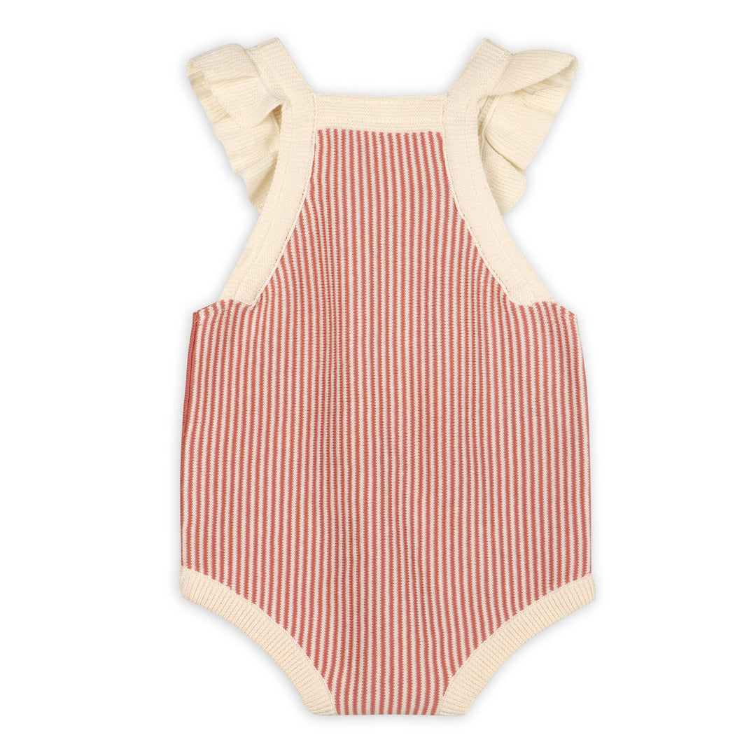 Cherry Stripe Embroidered Ruffle Romper
