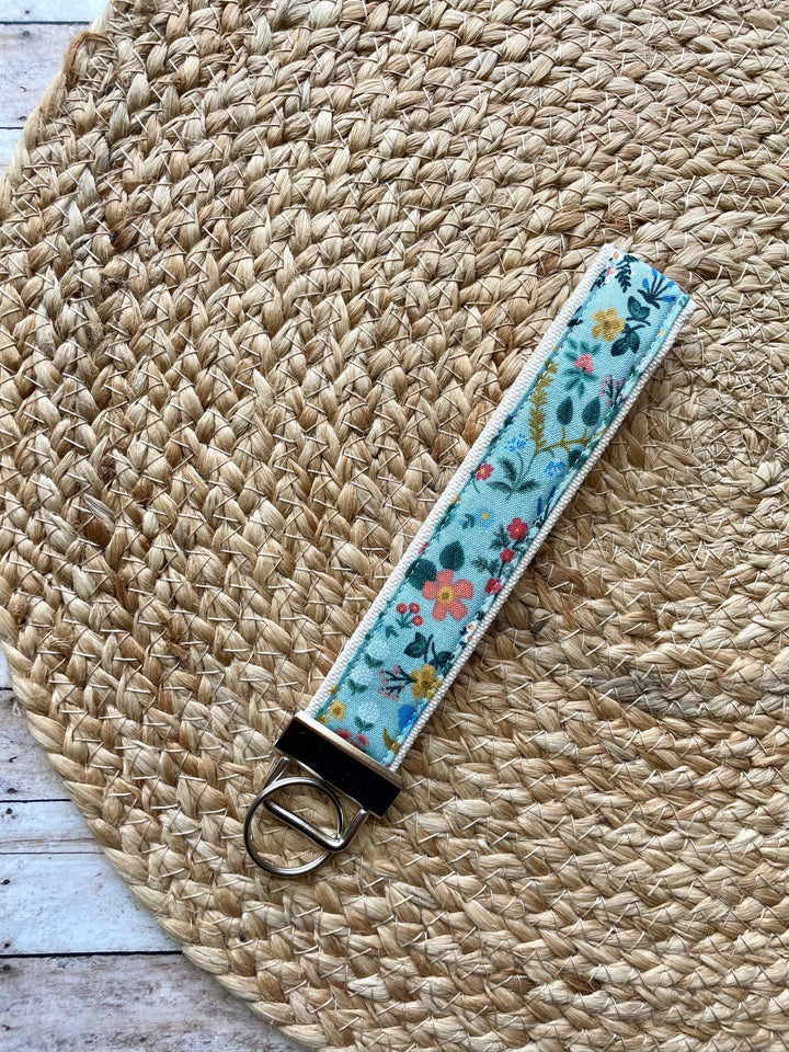 Light Blue Floral Keychain Wristlet