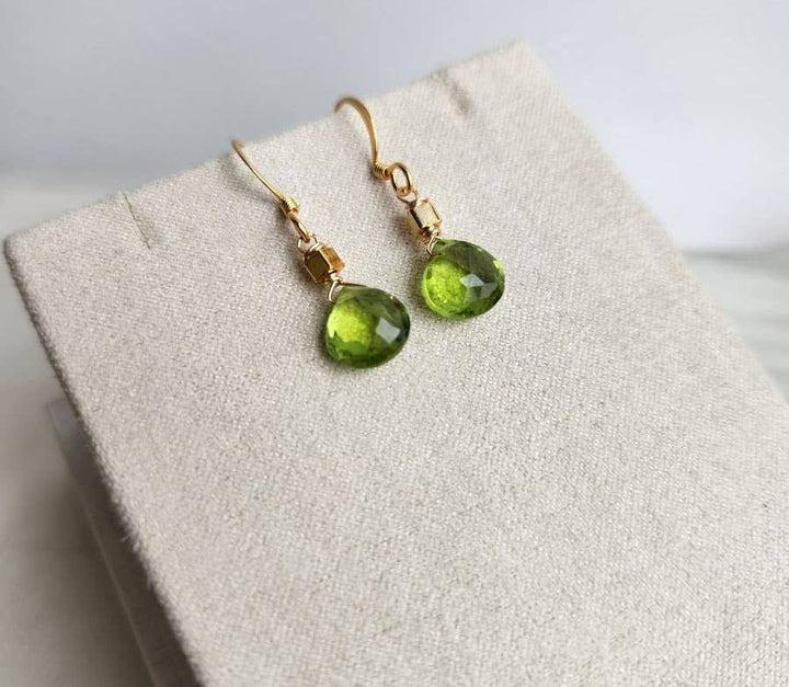 Peridot and Cube Gold Earrings
