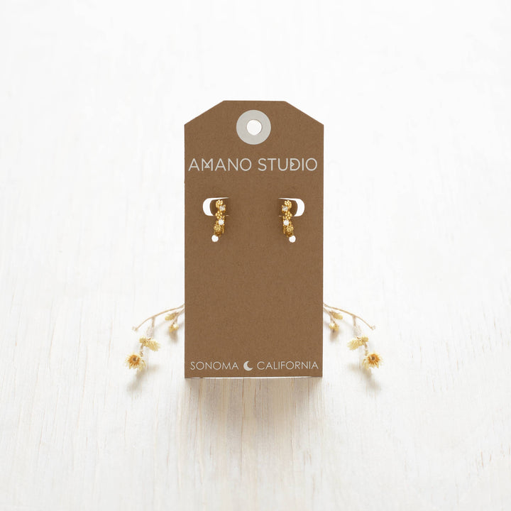 Tiny Flower and CZ Huggie Hoop Earrings