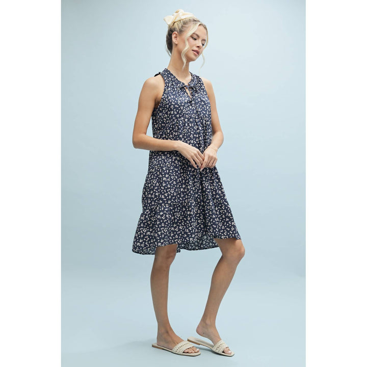 Navy Floral Tiered Mini Dress