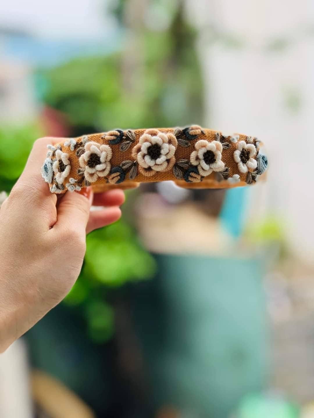 Mustard Yellow Embroidered Headband