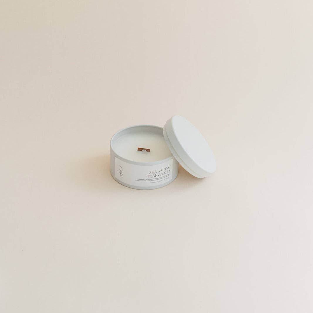 Sea Salt &amp; Teakwood Luxury Candle, Made in Michigan
