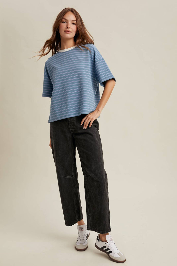 Contrast Striped Relaxed Crop Tee