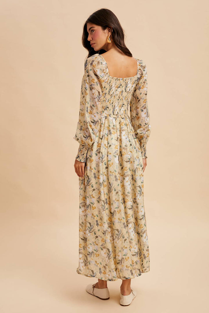 Smocked Floral Maxi Dress in Vintage Cream
