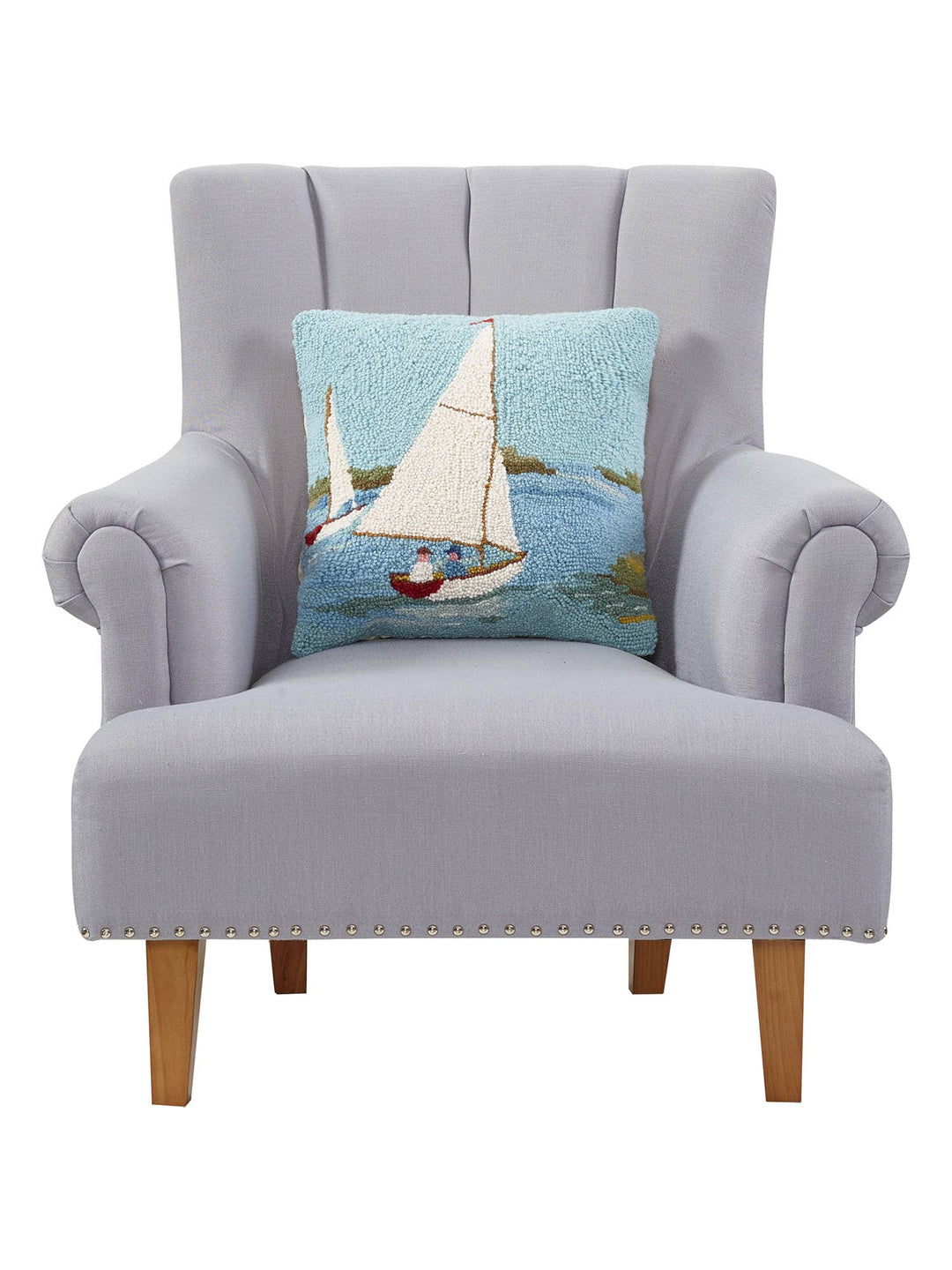 Sailboats Hook Pillow, 100% Wool