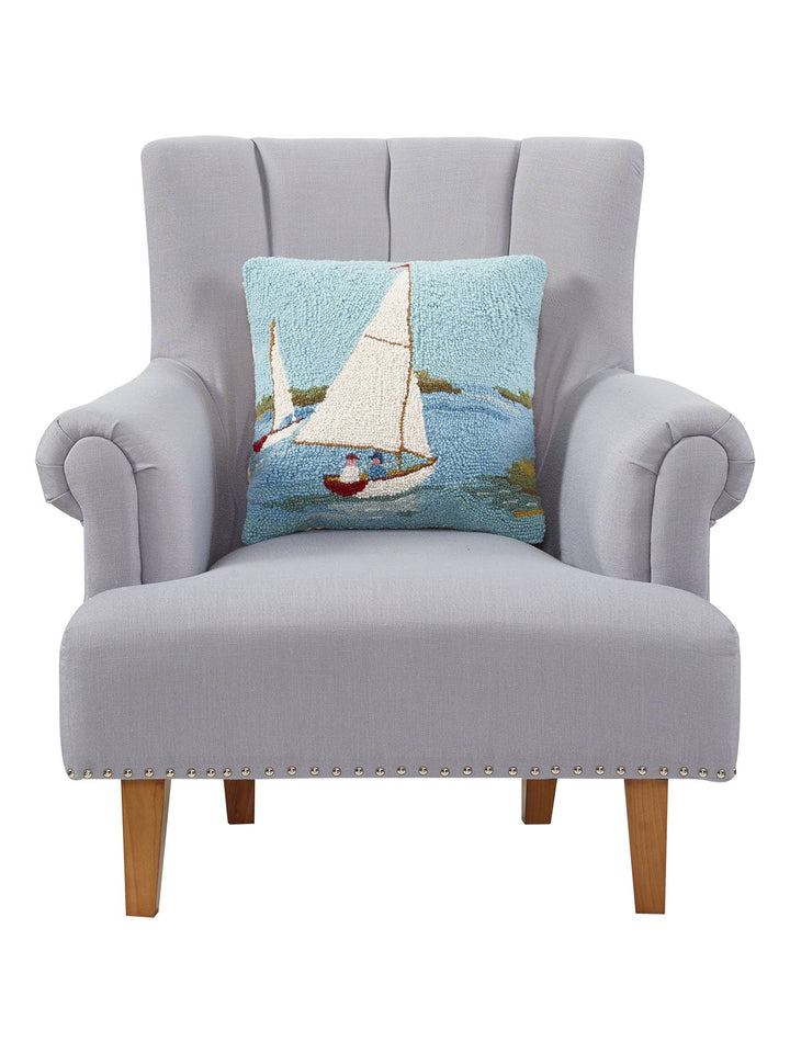 Sailboats Hook Pillow, 100% Wool