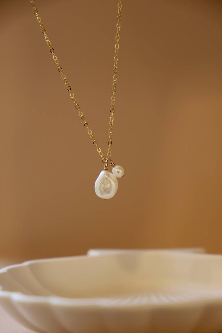 Double Pearl Drop Necklace in Silver