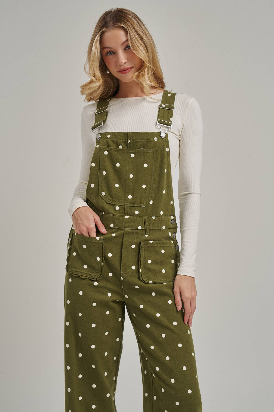 Polka Dot Twill Jumpsuit in Olive