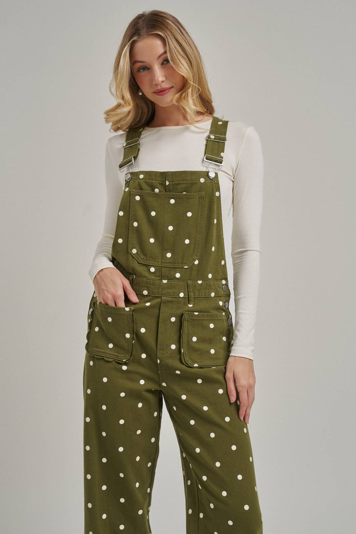 Polka Dot Twill Jumpsuit in Olive