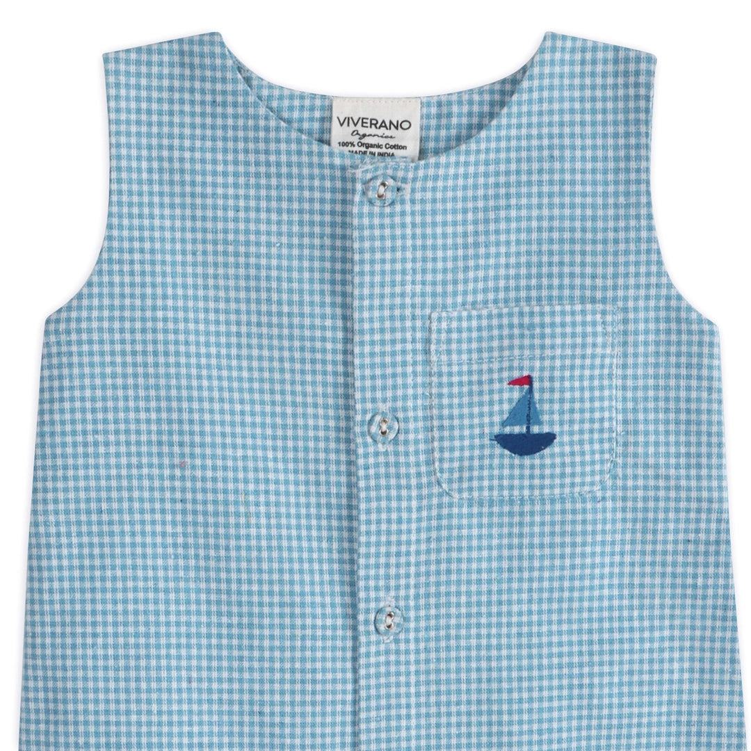 Nautical Embroidered Baby Gingham Romper