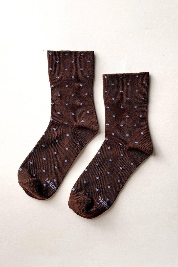 Polka Dot Sneaker Socks in Cacao/Blue