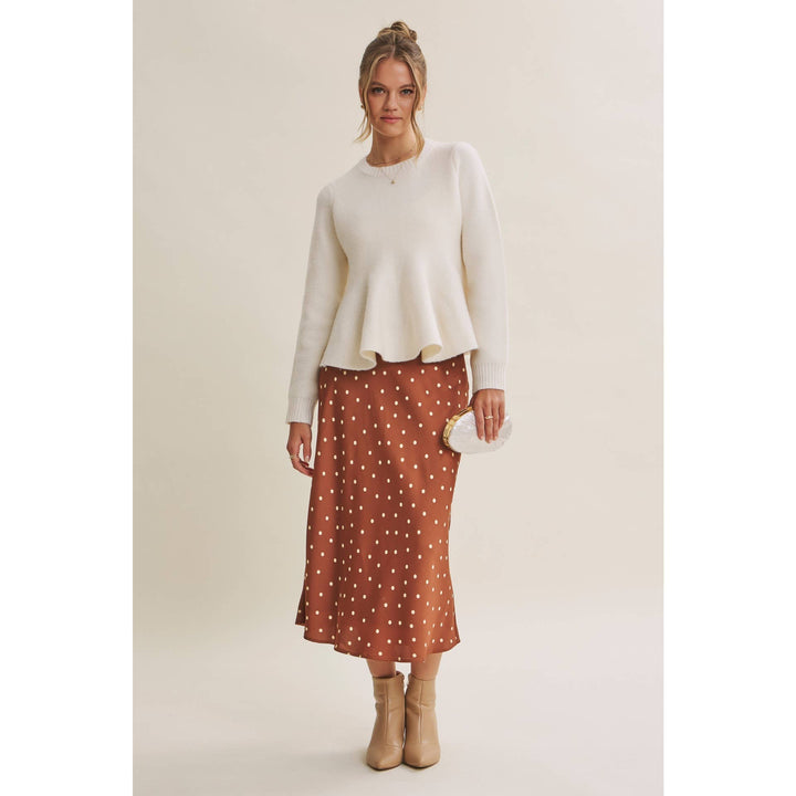 Satin Polka Dot Midi Skirt