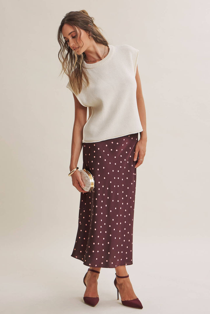 Satin Polka Dot Midi Skirt