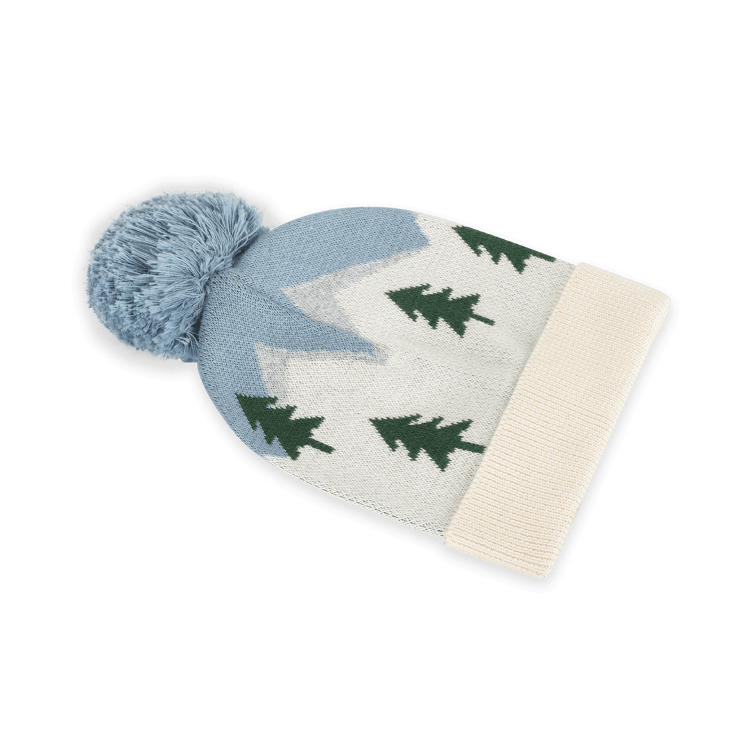 Blue Alpine Peaks Baby Beanie with Pom