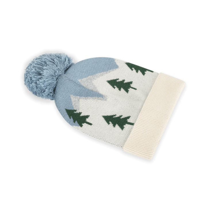 Blue Alpine Peaks Baby Beanie with Pom
