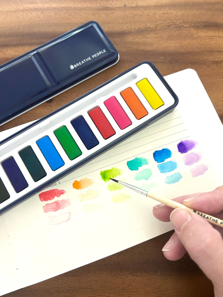 Watercolor Set- 12 Artist Grade Colors + Wood Paintbrush
