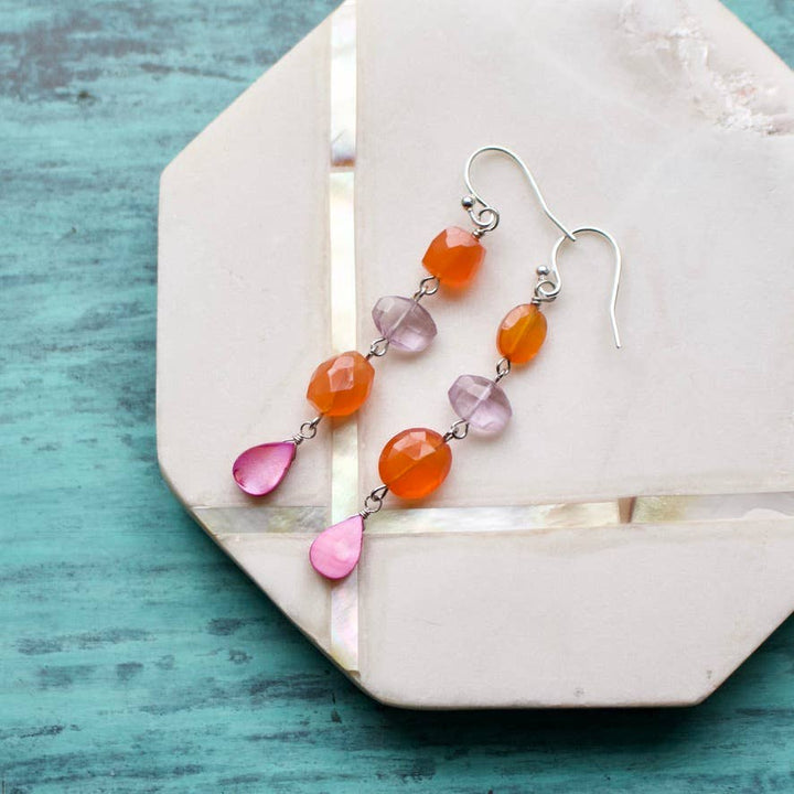 Semi-Precious Mismatched Earrings in Carnelain/Pink