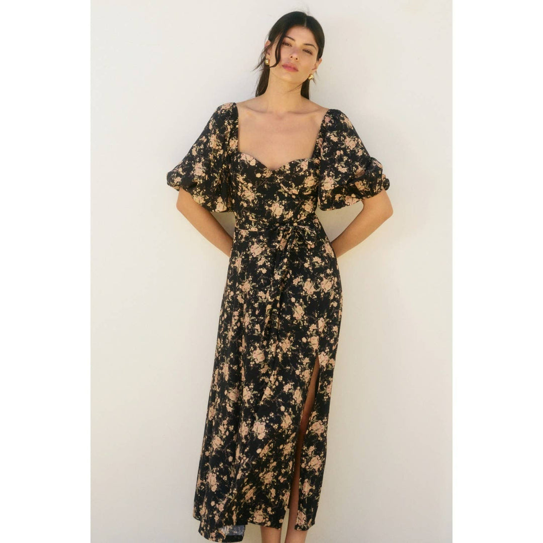 Black Petal Puff Sleeve Dress