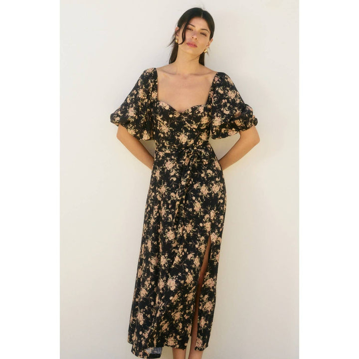Black Petal Puff Sleeve Dress