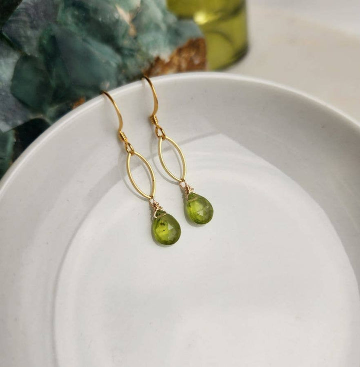 Peridot Dainty Gold Marquis Earrings