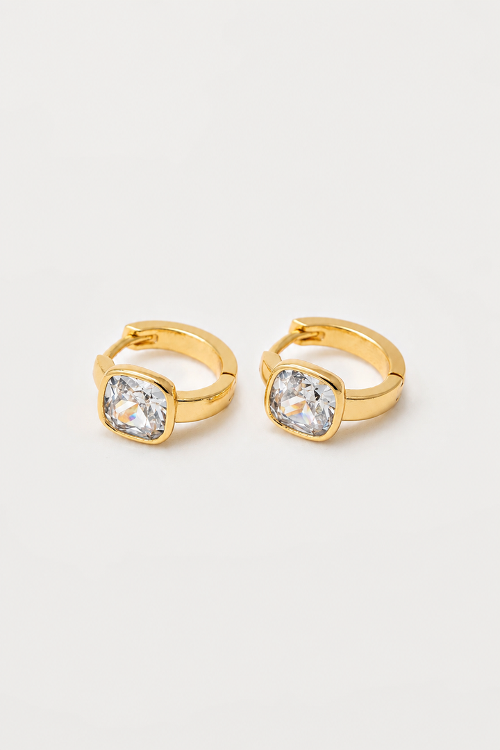 Selena Square Bezel Huggies in Gold