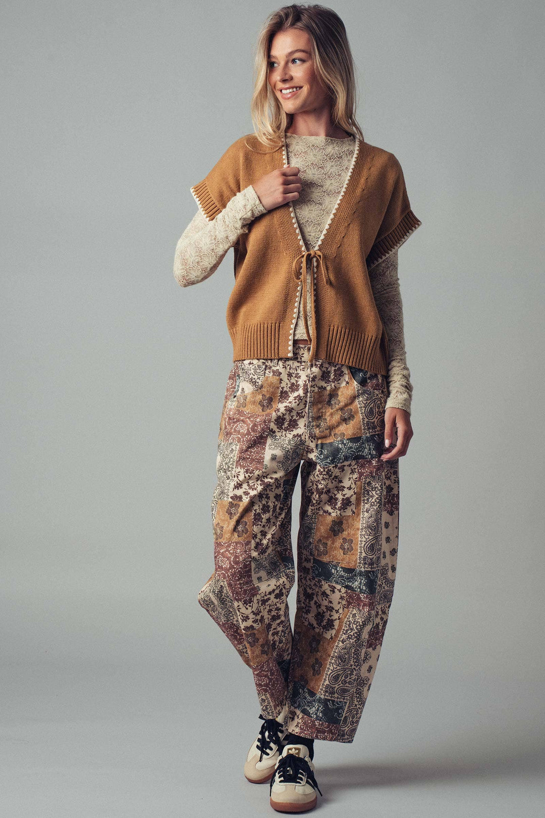 Crochet Trim Tie Front Knit Vest- 2 Colors