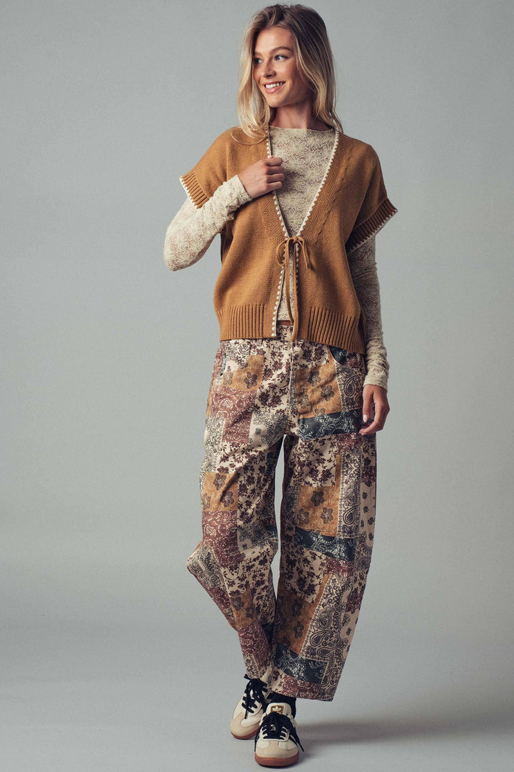 Crochet Trim Tie Front Knit Vest- 2 Colors