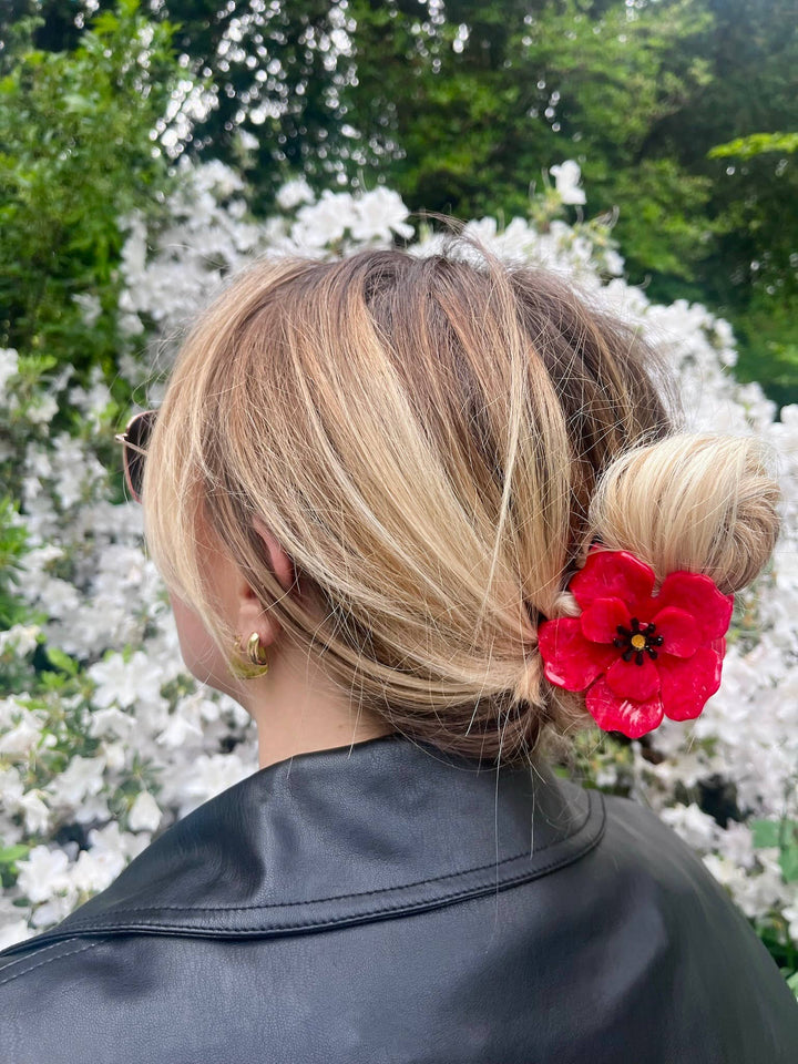 Origami Red Poppy Flower Claw Hair Clip