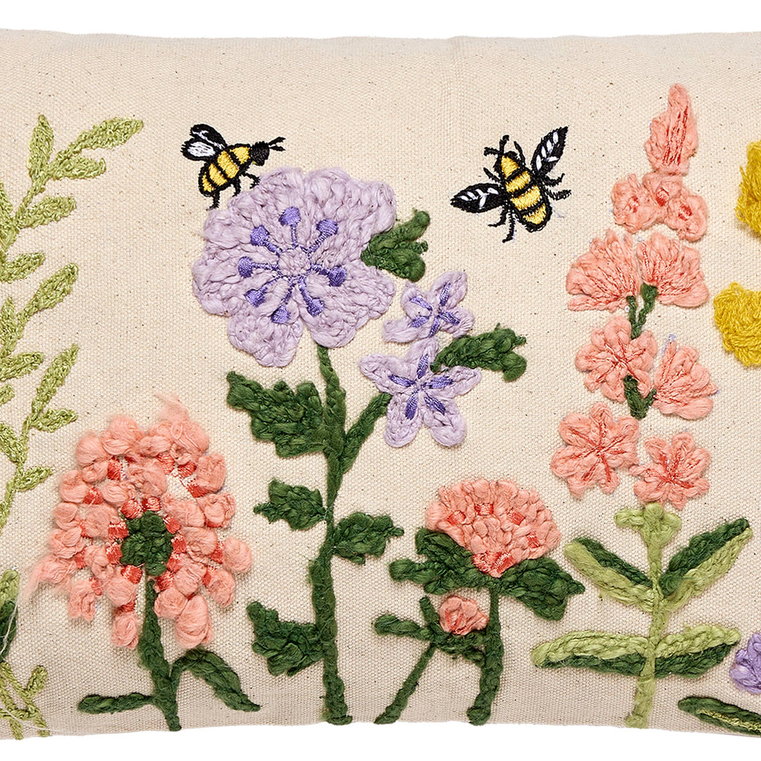 Floral Natural Field Embroidered Pillow