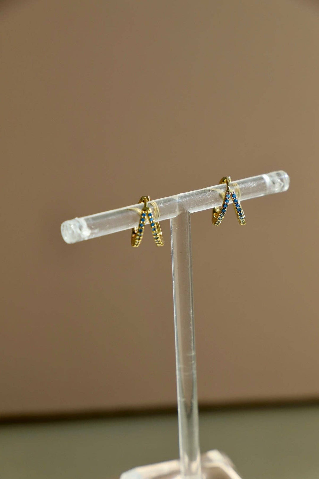 Double CZ Huggie Hoops in Blue