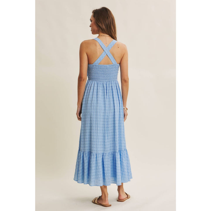 Textured Halter Flare Midi Dress