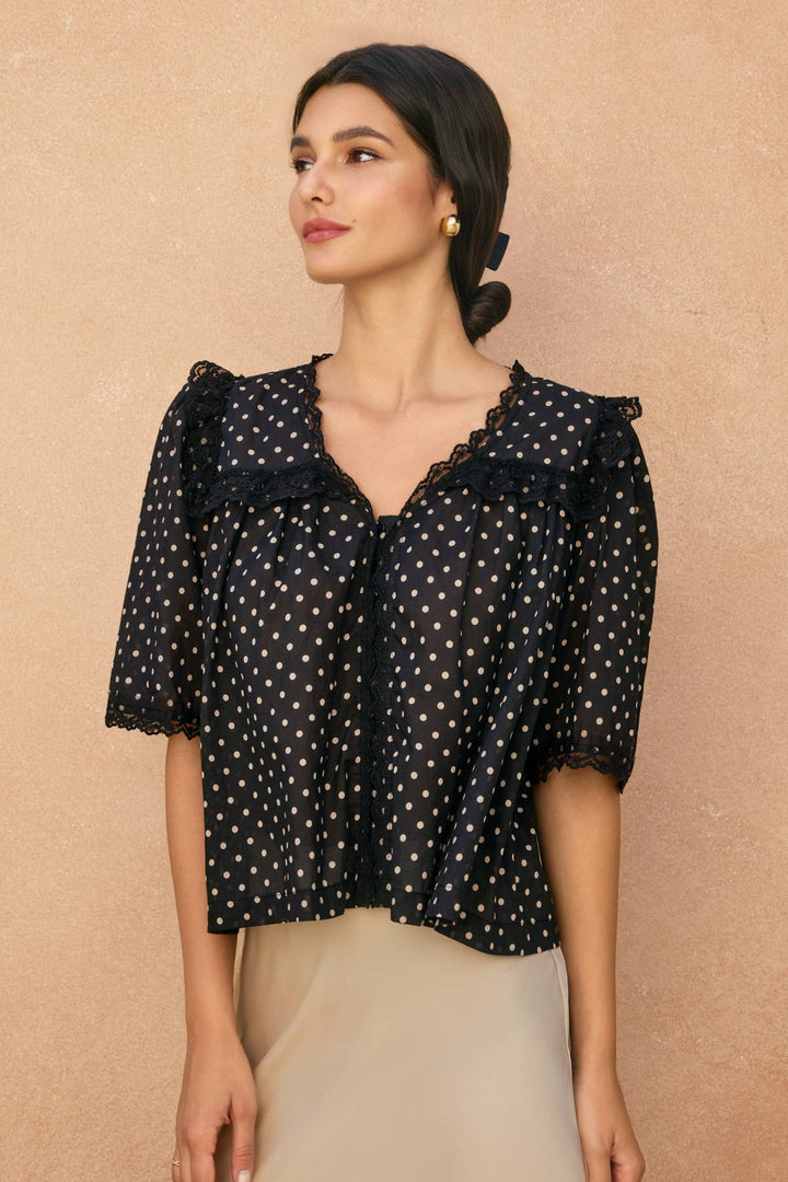 Polka Dot Shirred Blouse