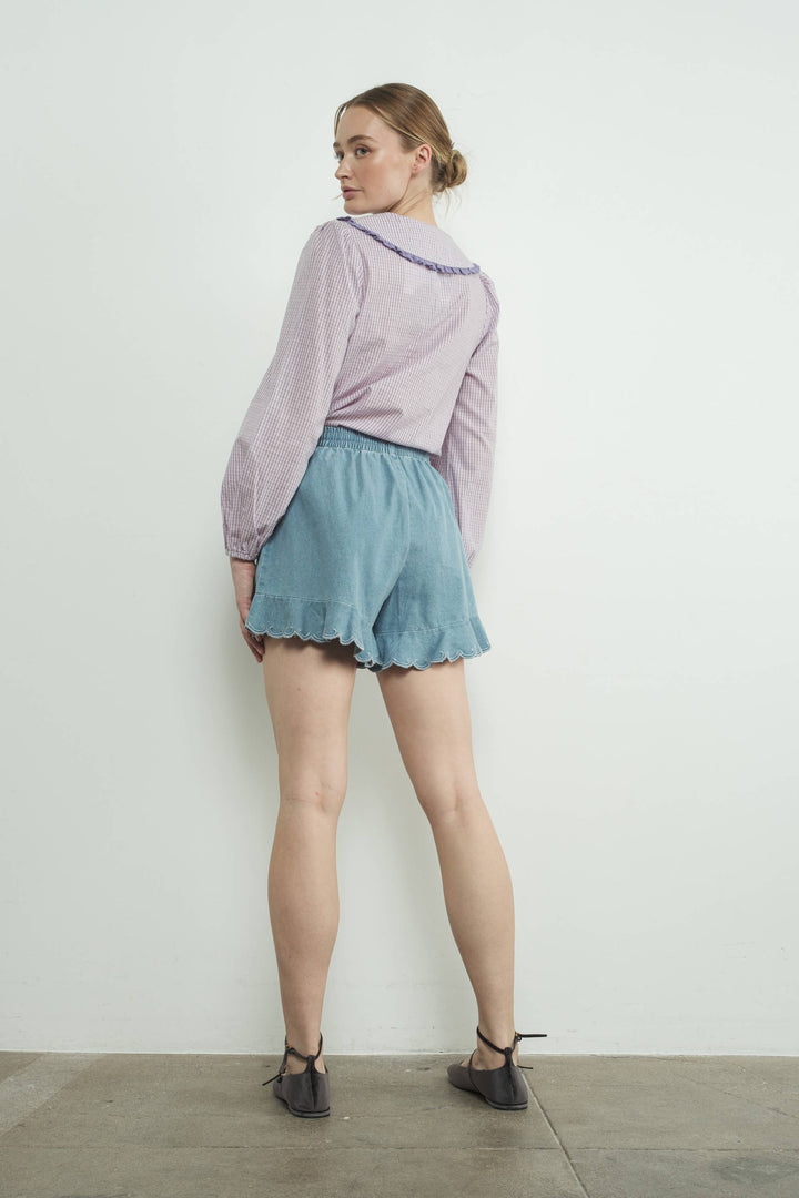 Embroidered Ruffle Hem Shorts
