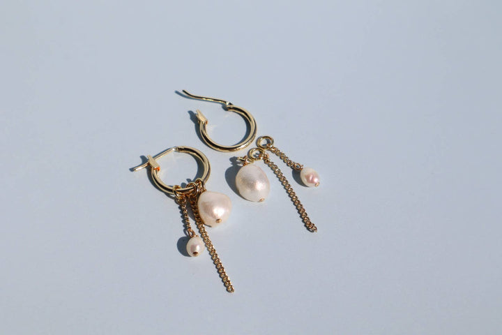 Pearl Chain Hoop Earrings