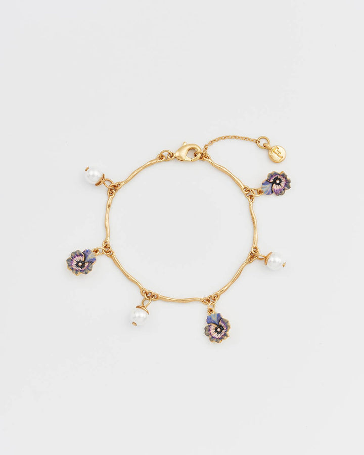 Pansy Pearl Multi Gold Charm Bracelet