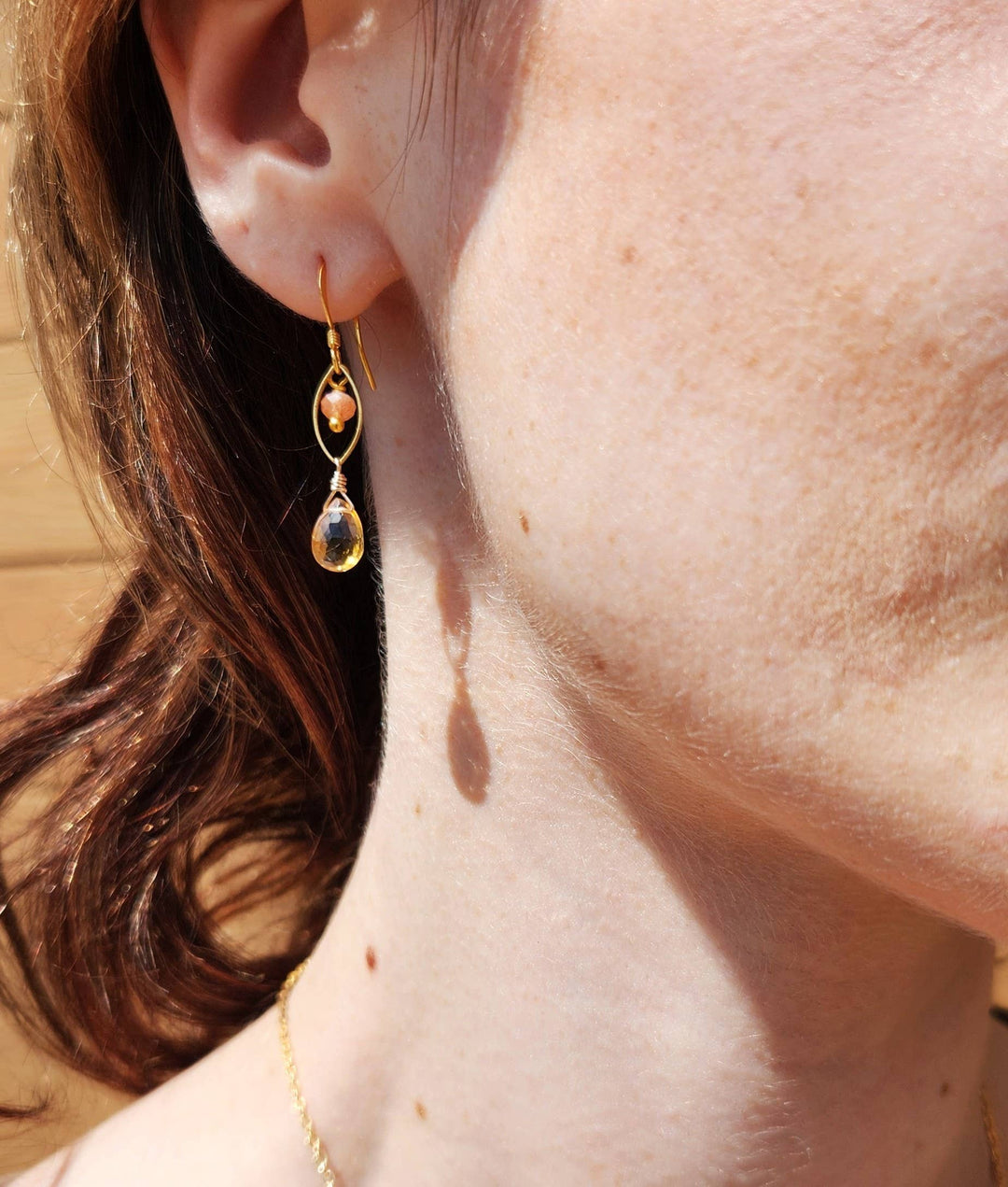 Citrine and Sunstone Dainty Gold Marquis Earrings