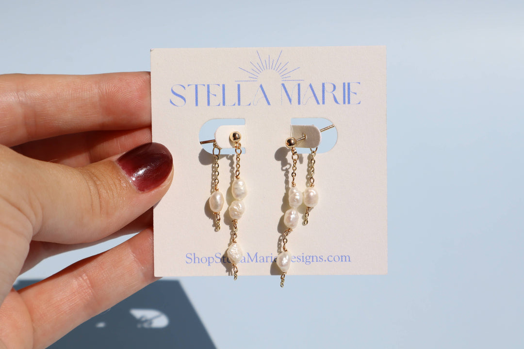 Baroque Pearl Chain Stud Earrings