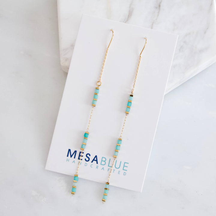 Square Beaded Amazonite Threader Earrings
