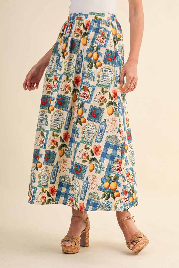 Vintage Print Midi Skirt