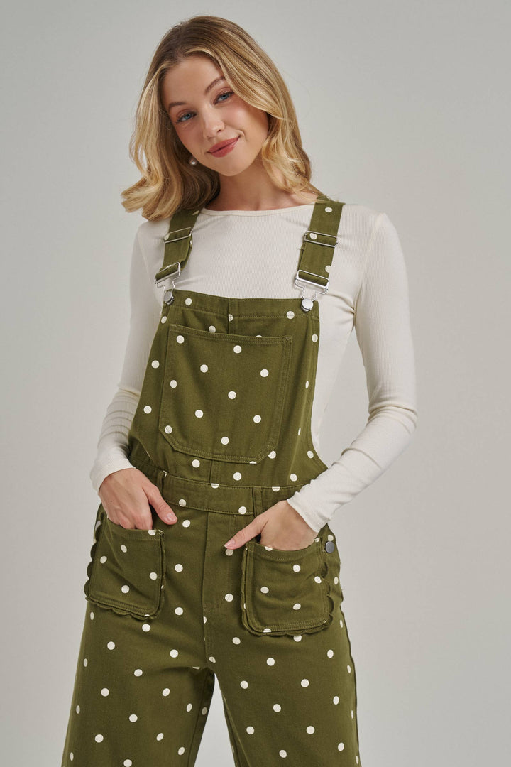 Polka Dot Twill Jumpsuit in Olive
