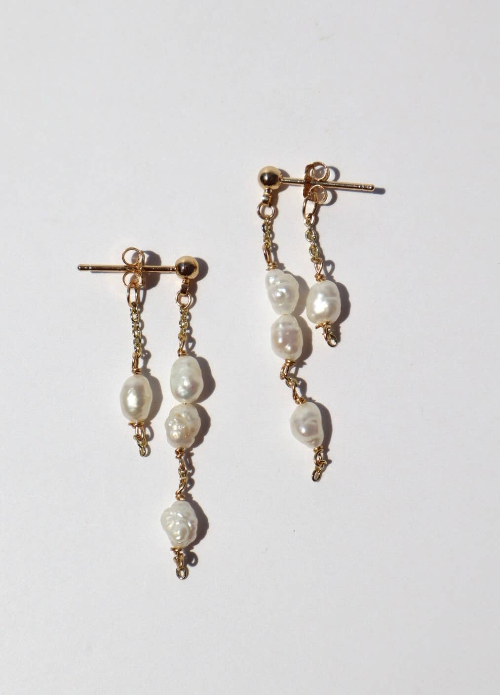 Baroque Pearl Chain Stud Earrings