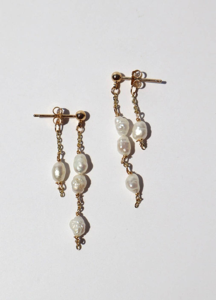 Baroque Pearl Chain Stud Earrings