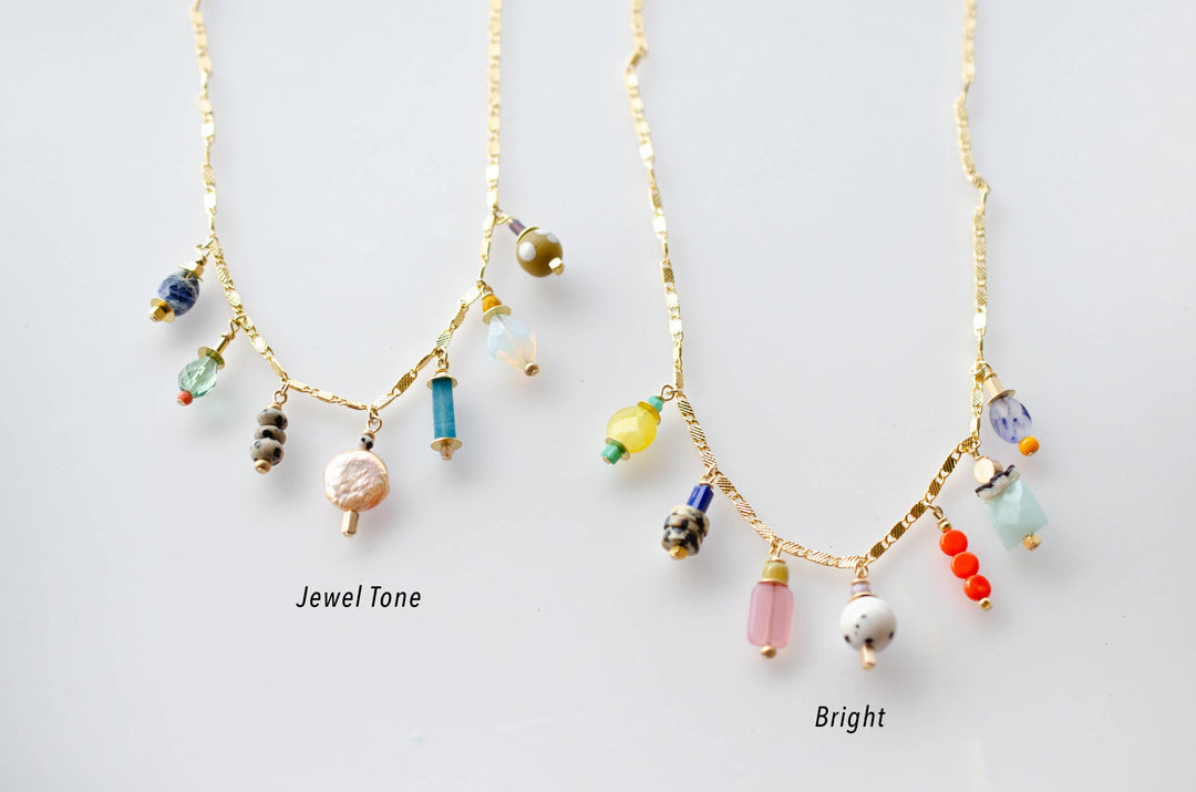 Colorful Beaded Charm Necklace: Bright