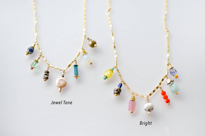 Colorful Beaded Charm Necklace: Bright
