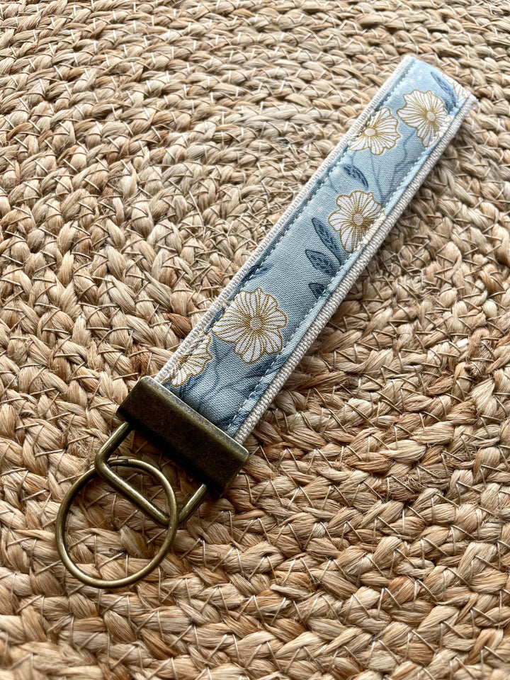Dusty Blue Floral Keychain Wristlet