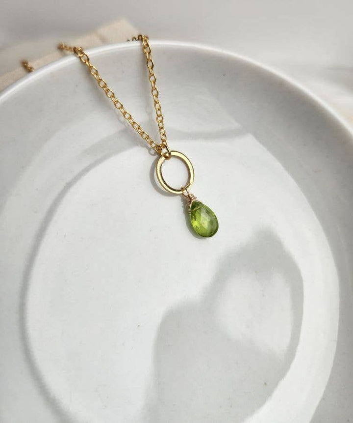 Peridot Gold Circle Pendant Necklace