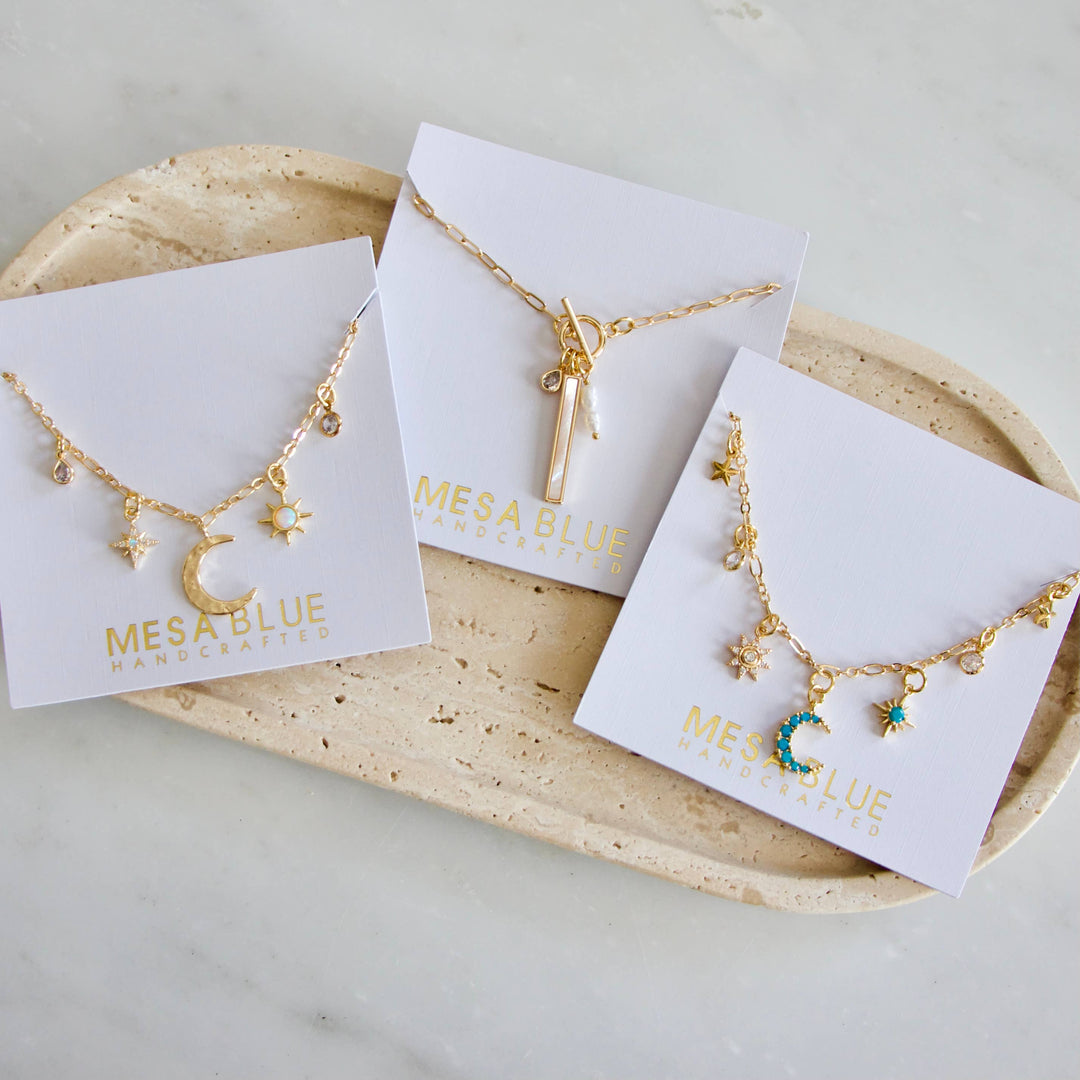 CZ, Mother of Pearl Charm Toggle Necklace 