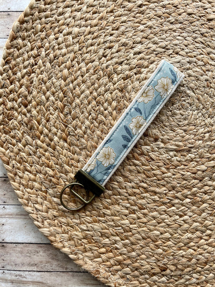 Dusty Blue Floral Keychain Wristlet