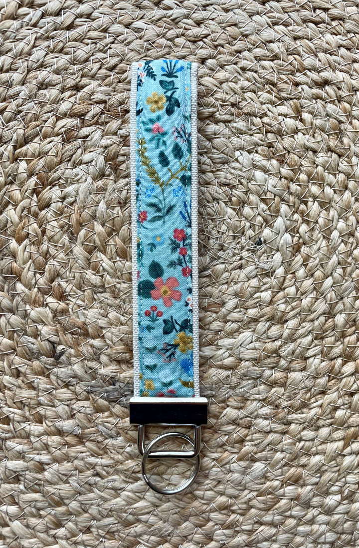 Light Blue Floral Keychain Wristlet